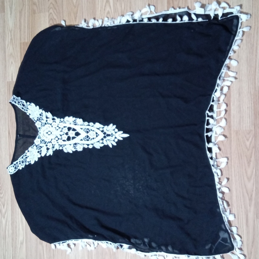 Black bathing suit cover with white lace detail size L/XL